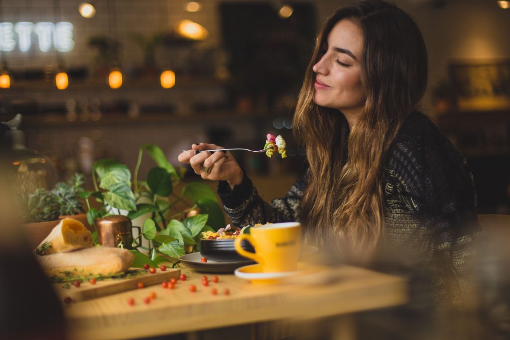 woman eating healthy food